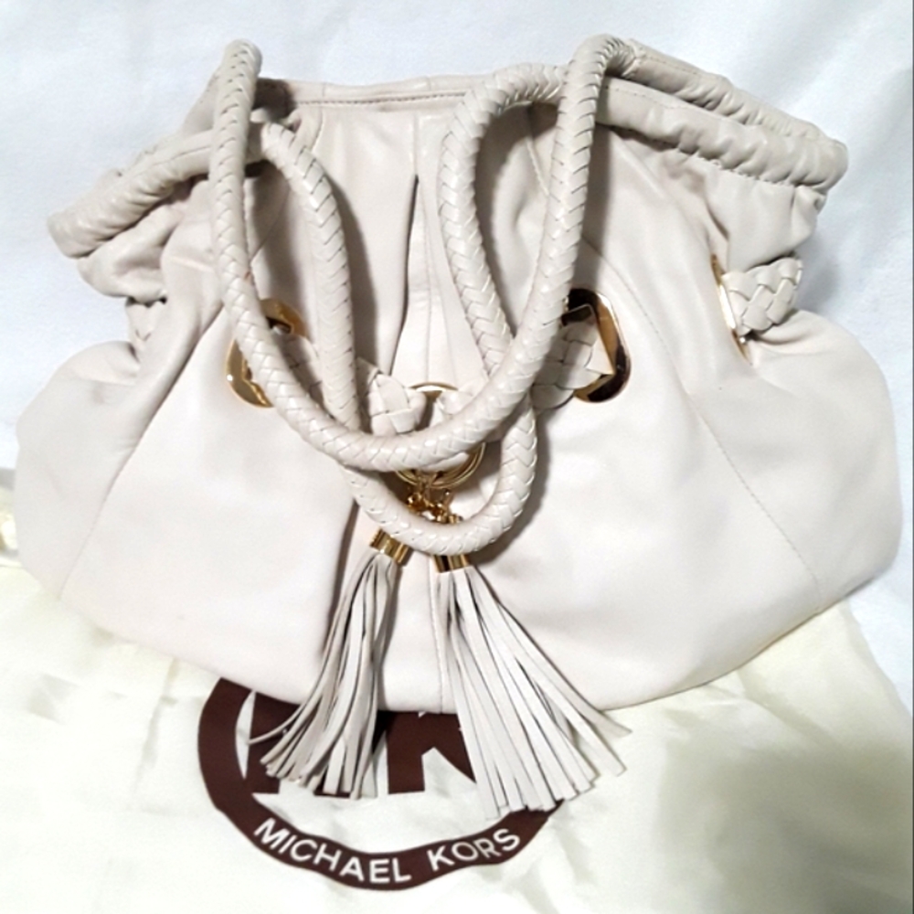 Michael Kors Leather Braided Cinched Tassel Bag
